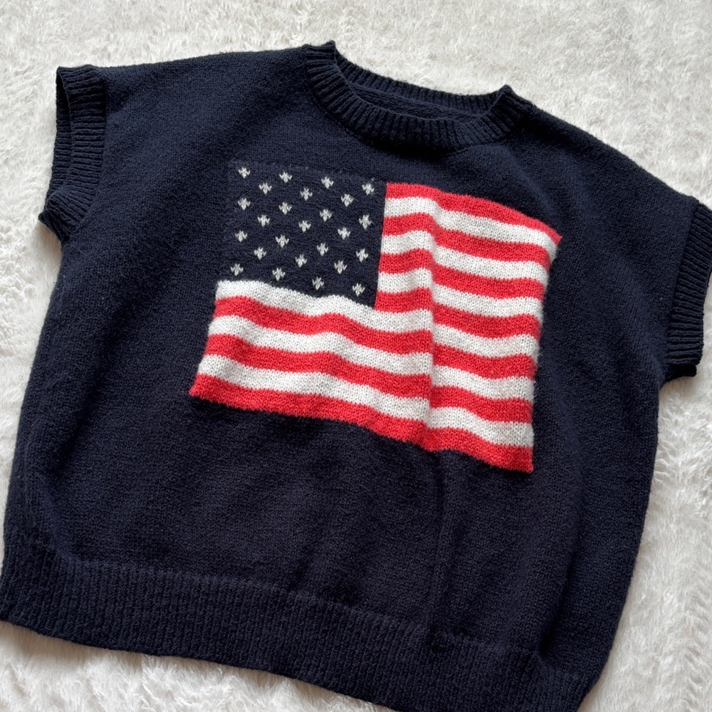 Navy Crewneck Flag Sweater Vest - Classic American Knit